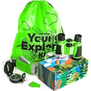 Outdoor Adventure Kit for Kids: Binoculars,Compass,Magnifying Glass & Flashlight